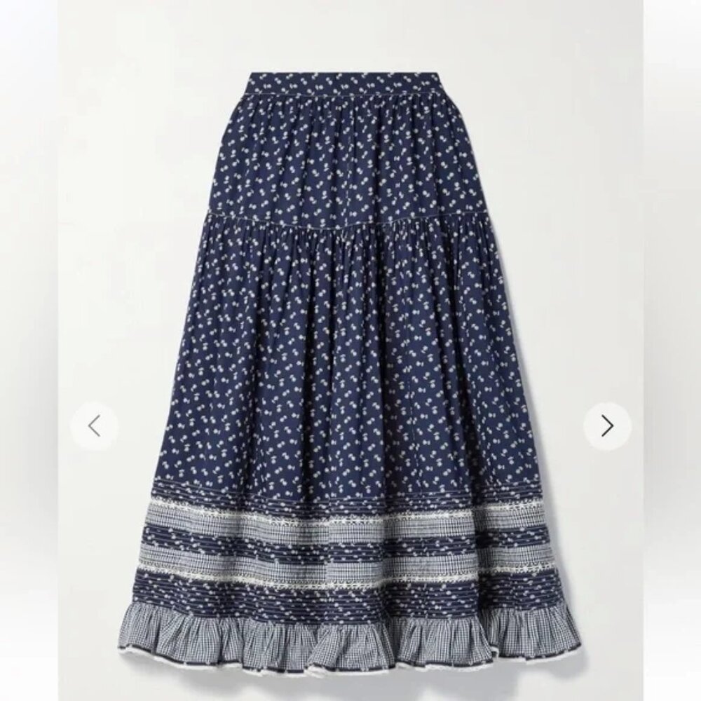 New Doen Rosanna Skirt in Indigo Calico, Size XS - Picture 3 of 15